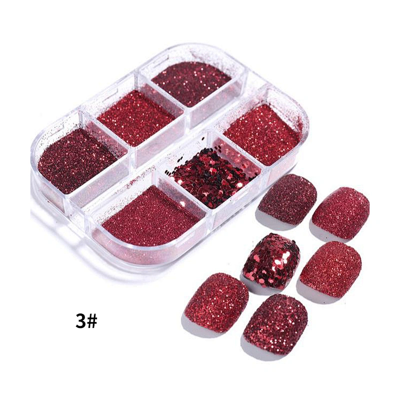 6 Grids Red Nail Flakes Chrome Powder