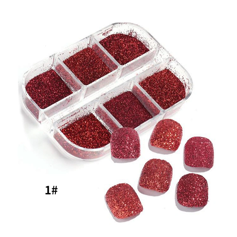 6 Grids Red Nail Flakes Chrome Powder