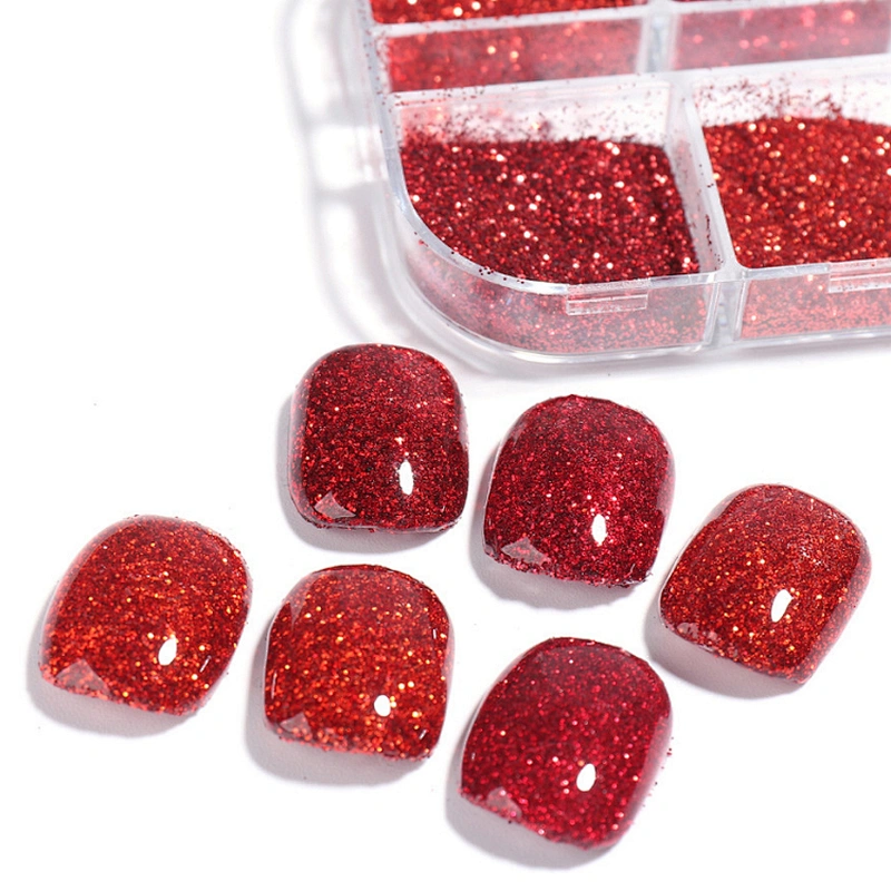 6 Grids Red Nail Flakes Chrome Powder