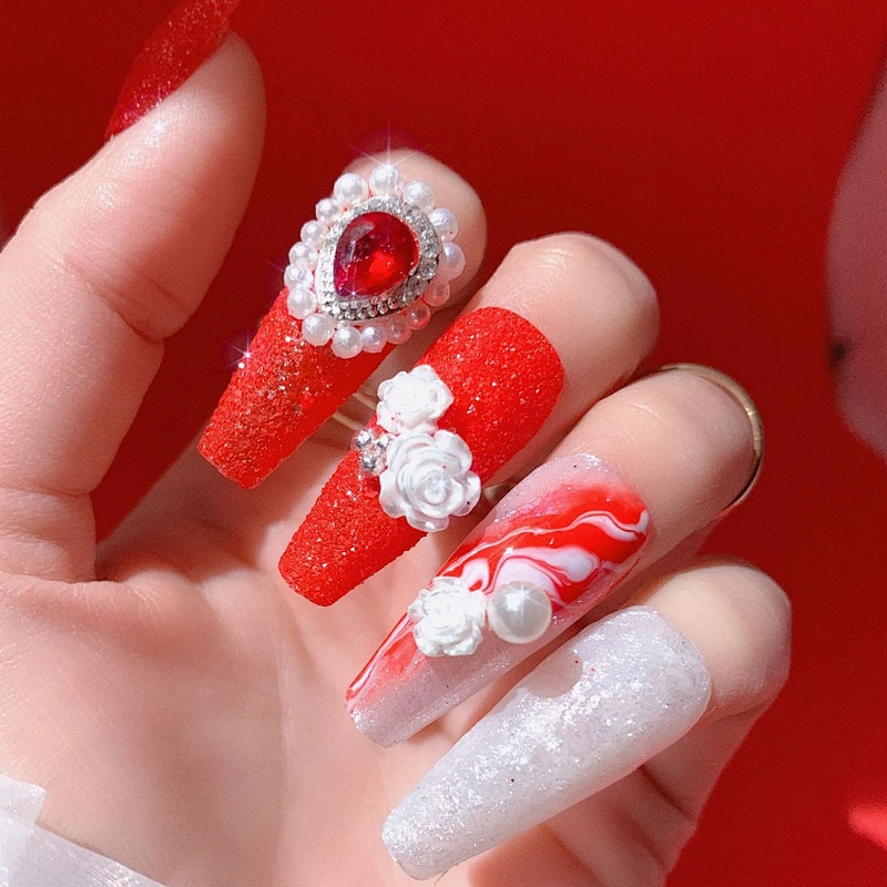 6 Grids Red Nail Flakes Chrome Powder